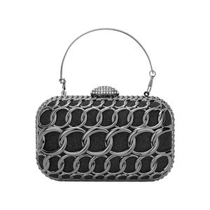 Metal Link Embellished Glittered Evening Clutch Bag